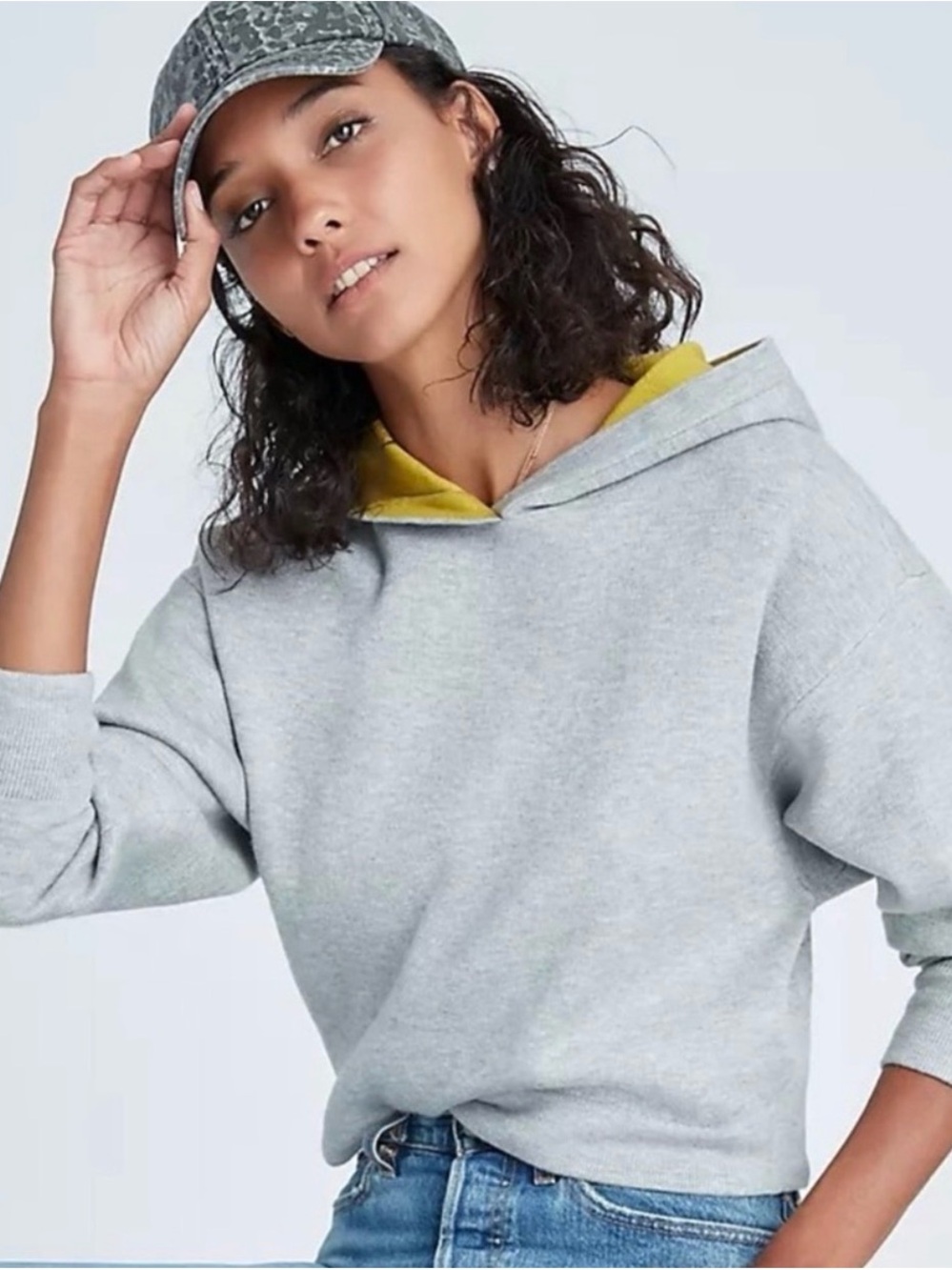 Maeve by Anthropologie Women’s Grey Hoodie Top with Yellow Lining